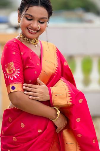 Rani Pink Maharastrian Paithani silk blend Saree