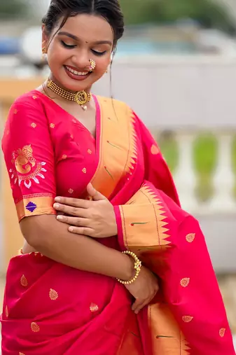 Rani Pink Maharastrian Paithani silk blend Saree