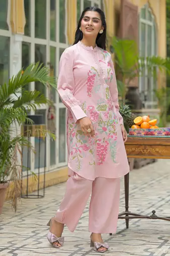 Vastramaya pinky pink embroidered cotton co ord set