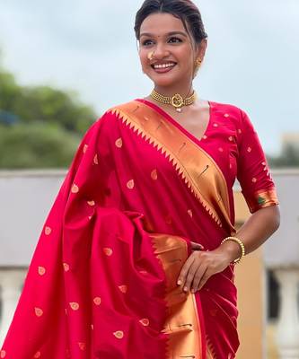 Rani Pink Maharastrian Paithani silk blend Saree 2