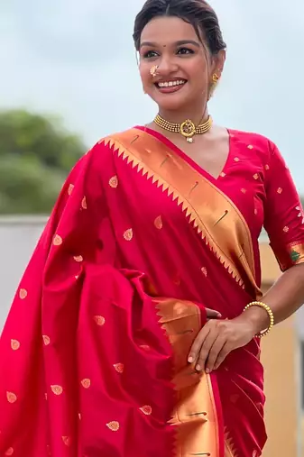 Rani Pink Maharastrian Paithani silk blend Saree