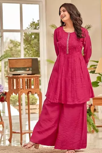 Gaurisha merlot pink embroidered cotton co ord set