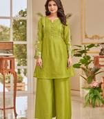 Gaurisha barf green embroidered linen blend co ord set
