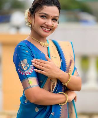 Teal Maharastrian Paithani silk blend Saree 2