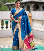Teal Maharastrian Paithani silk blend Saree