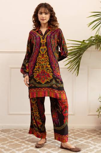 Kabool sable multicolor printed viscose rayon co ord set