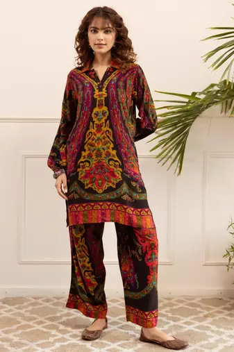 Kabool sable multicolor printed viscose rayon co ord set