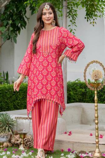 Jayti raspberry pink printed linen blend co ord set