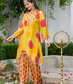 Jayti sunshine yellow printed linen blend co ord set
