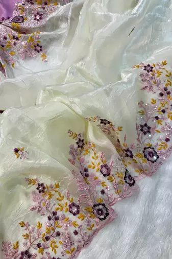 Off White Color Gold Crush With Embroidery And Sequence Work Silk 