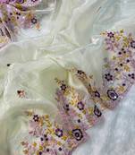 Off White Color Gold Crush With Embroidery And Sequence Work Silk 