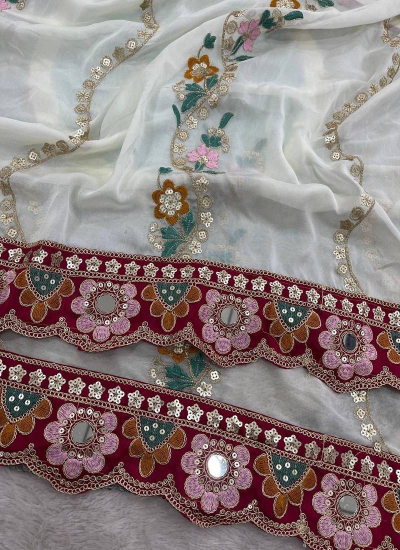 Off White Color Gold Crush With Embroidery And Sequence Work Silk 