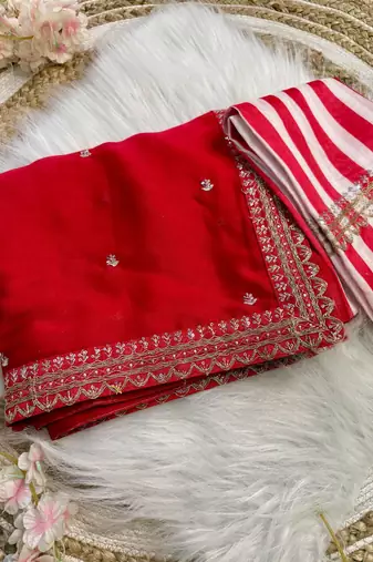 Red sequin Work Embroidered Border Silk blend Saree