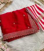 Red sequin Work Embroidered Border Silk blend Saree
