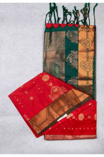 Red and green semi silk saree