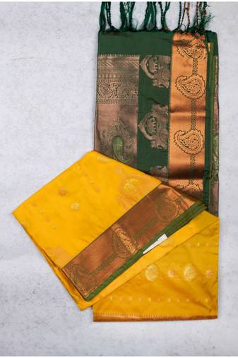 Yellow and green semi silk saree