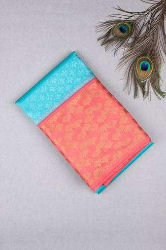 Pastel blue and peach pure touch silk saree