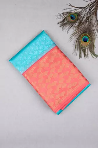 Pastel blue and peach pure touch silk saree