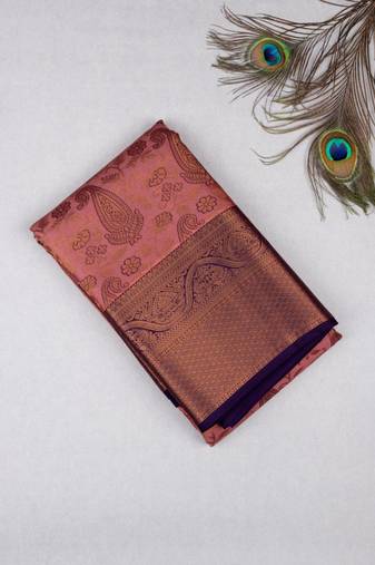 Pastel pink brocade pure touch silk sar