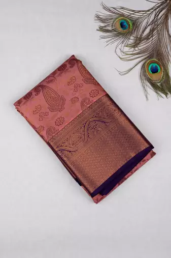 Pastel pink brocade pure touch silk sar with silk mark certified