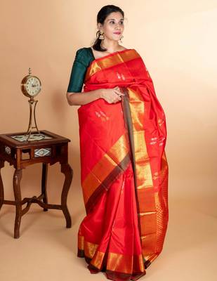 Red designer weave pure silk saree with silk mark certified 1