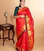 Red designer weave pure silk saree with silk mark certified