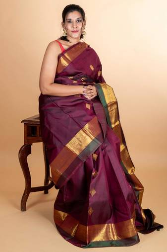 Wine purple pattu saree with silk mark certified