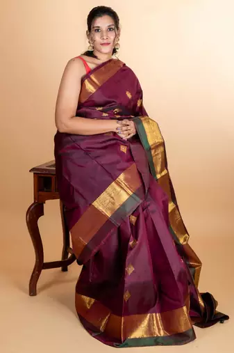 Wine purple pattu saree with silk mark certified