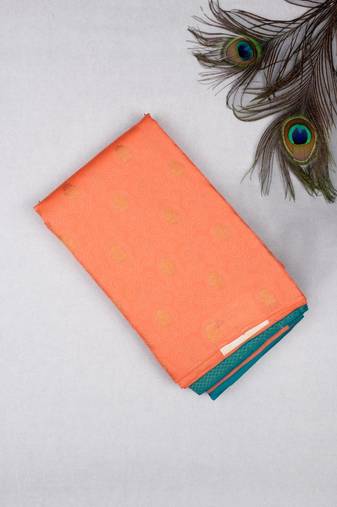 Peachish orange borderless pure touch silk saree
