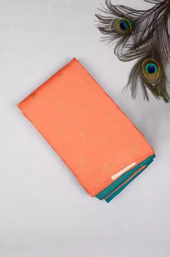 Peachish orange borderless pure touch silk saree