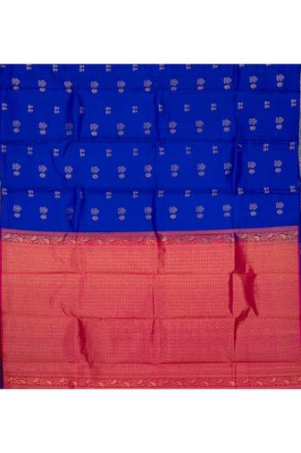 Blue and pink borderless pure touch silk saree