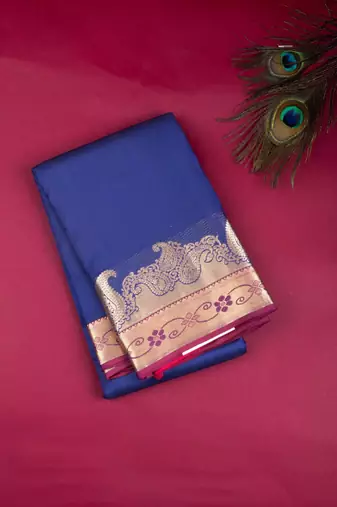 Royal blue and pink silk saree with silk mark certified