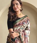 Off White silk blend Kalamkari Printed Saree