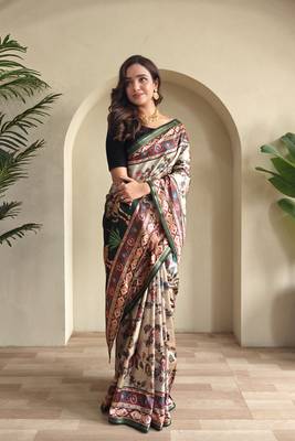 Off White silk blend Kalamkari Printed Saree 2