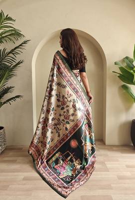 Off White silk blend Kalamkari Printed Saree 5