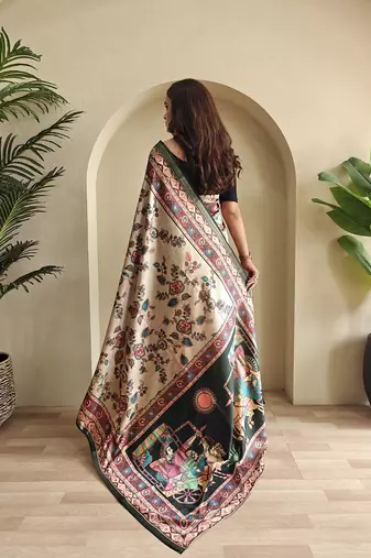 Off White silk blend Kalamkari Printed Saree