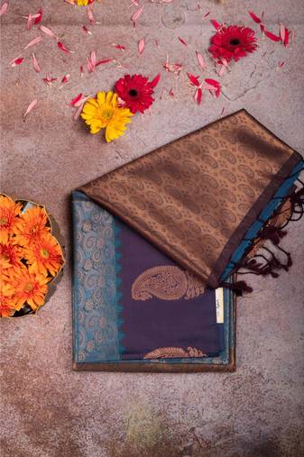 Anandha blue brocade semi soft silk saree