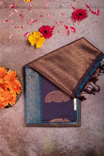 Anandha blue brocade semi soft silk saree