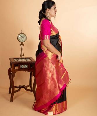 Black and pink combination silk saree. with silk mark certified 1