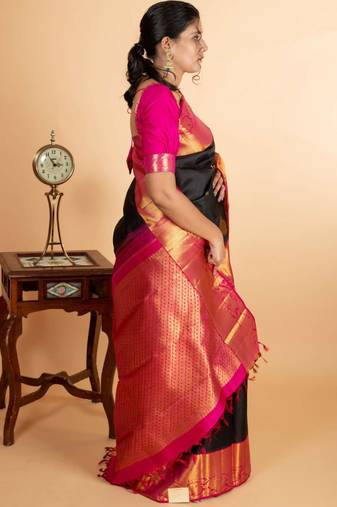 Black and pink combination silk saree. with silk mark certified