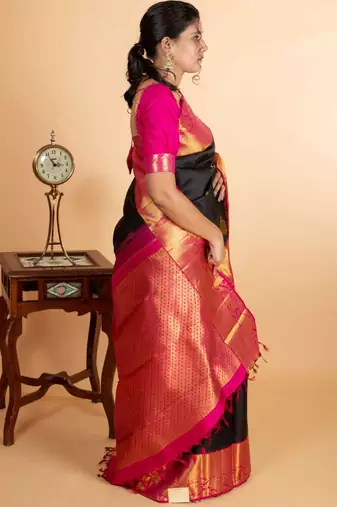 Black and pink combination silk saree. with silk mark certified