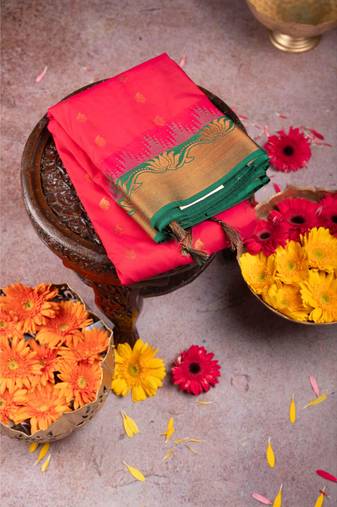Reddish pink semi silk saree