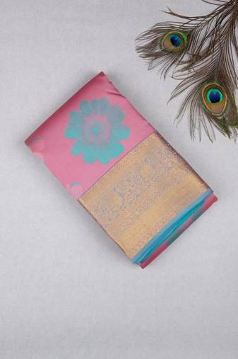 Pastel pink floral pure touch silk saree
