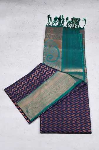 Navy blue and green brocade semi soft silk saree