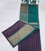 Navy blue and green brocade semi soft silk saree