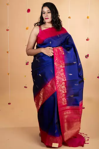 Ms blue kanchi silk saree with silk mark certified