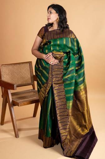 Dark green silk saree