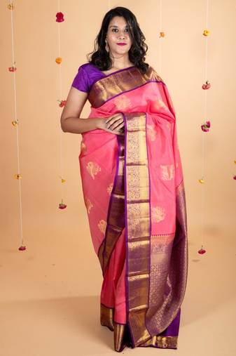 Pink korvai pure silk saree