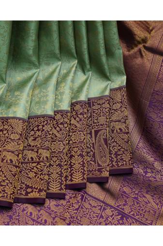 Celadon green pure silk saree with silk mark certified