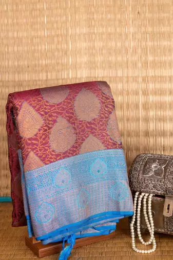 Blue and purple soft silk saree